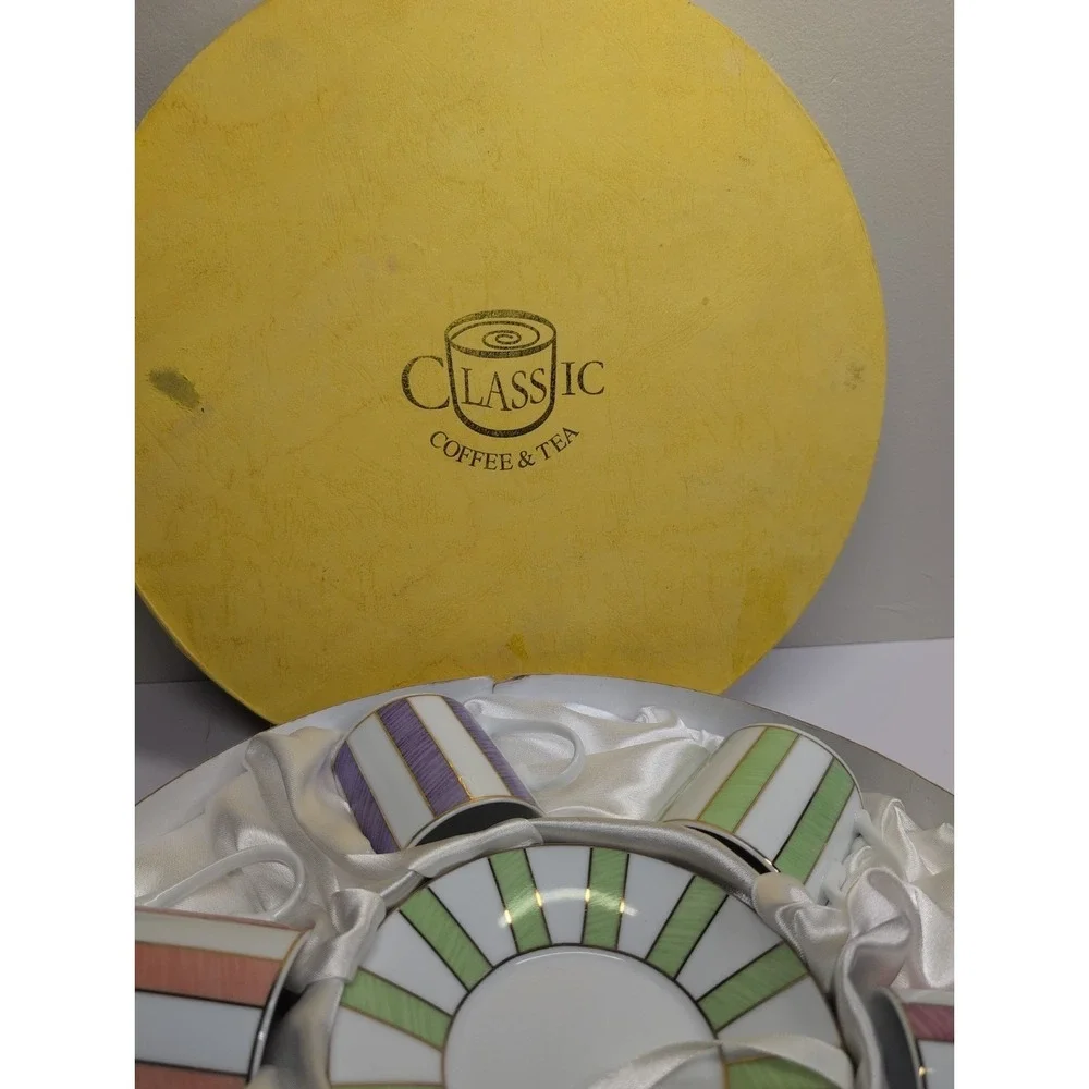 Classic Coffee & Tea Set ‎ 6 Cups and 6 Saucers  Beautiful Pastel Colors Striped